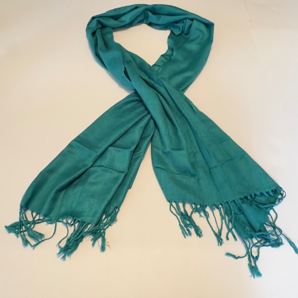 INS Teal Turquoise Pashmina Scarf Wrap Fringe Acrylic Viscose Blend Solid 28x72"
